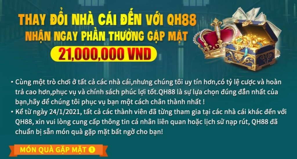 Đổi nhà cái chơi tại QH88 thưởng lên đến 21.000.000 VND